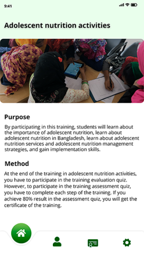 Adolescent Nutrition activities purpose and method