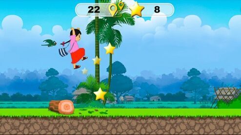 Meena jumping over wood from meena facebook game