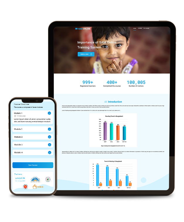 Severe Acute Malnutrition (SAM) Online Training Mobile and Tab Home Screen