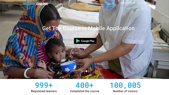 Website Home Screen to Understand the Severe Acute Malnutrition (SAM) eLearning Platform