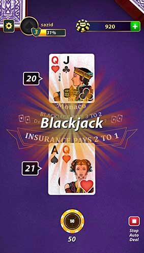 Gameplay Screenshot In Blackjack 21 Card Game