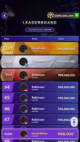 Leaderboard Screenshot In Blackjack 21 Card Game.