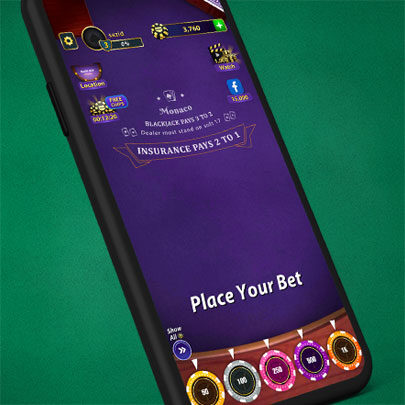 Making Bet in Blackjack 21 Classic Card Game.