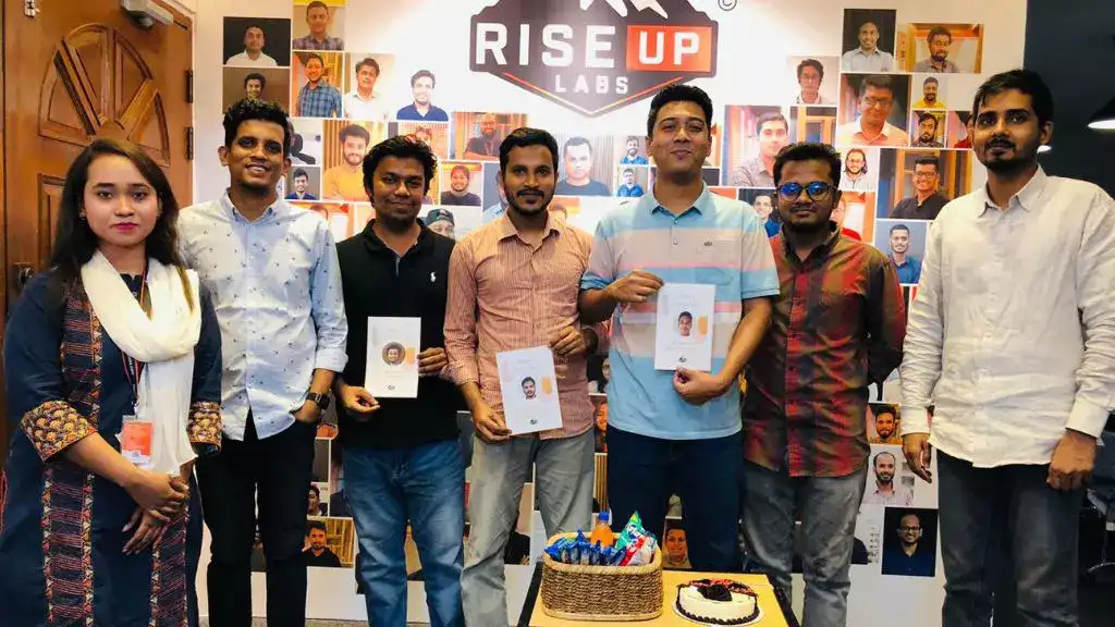 Team Riseup Labs celebrating the birthdays of employees who are born in April