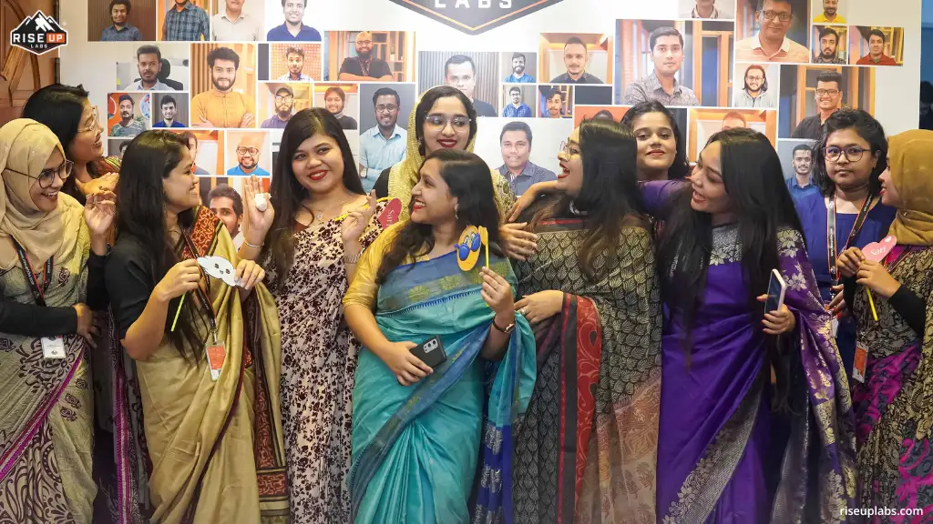 Female Team Members Radiates Joy in Sarees