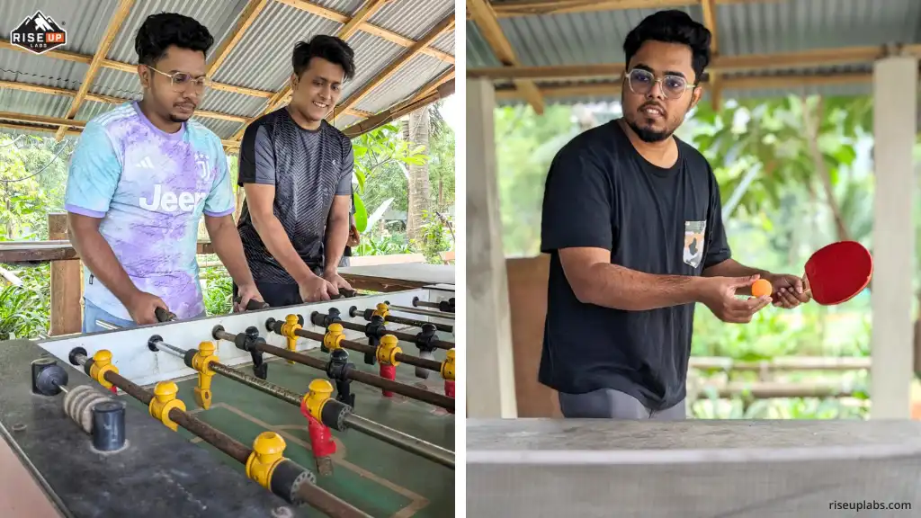 Team Members are Playing Foosball and Table Tennis