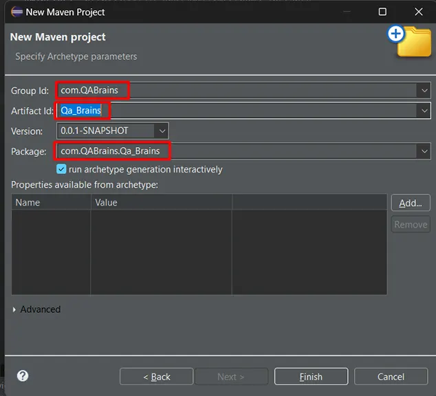 Maven Project Archetype Parameters