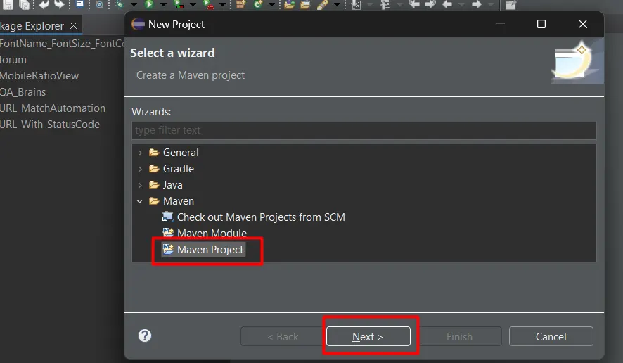 Maven Project Selection
