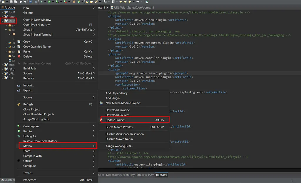 Update Project in Maven
